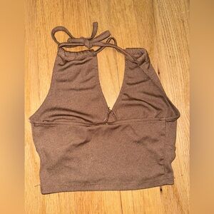 Brown crop top with tie detail